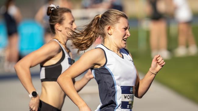 Ella Penman takes out the win in the girls 400m 15 years final after hauling in second place Ruby Worrell. .