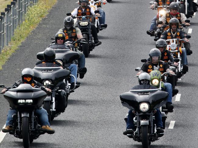 Bandidos ride along the Bass Highway at Ulverstone during their ride from East Devonport to Burnie. Picture: Chris Kidd