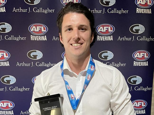 Jake Barrett of Coolamon Rovers won the 2022 Jim Quinn Medal. Photo: AFL Riverina Facebook Page