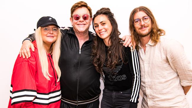 Elton John meets Tones And I, Amy Shark and Winston Surfshirt on Apple Music's Rocket Hour. Picture: Ben Gibson