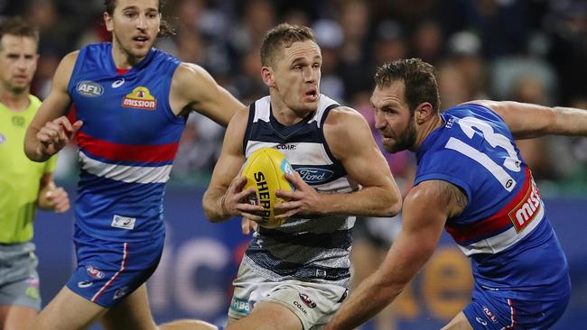 Joel Selwood was huge when it mattered on Friday night. Picture: Michael Klein.