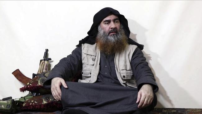 Abu Bakr al-Baghdadi’s last known appearance in April. Picture: AP