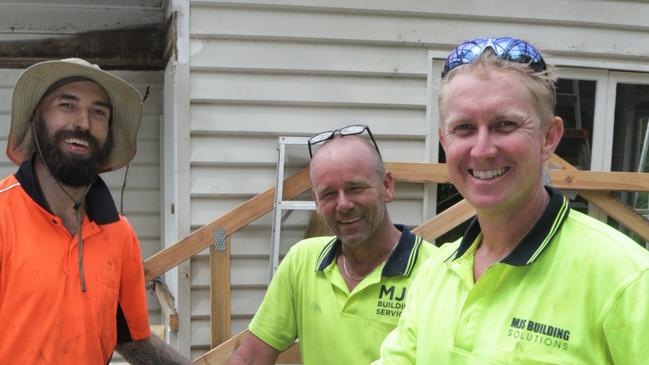 MJS Building Services employees Adam McAlister and Steve Andrews with business owner Martyn Sheargold on the job working on a home renovation in Stratford. Picture: Peter Carruthers