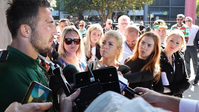 Sam Burgess fronted a packed press conference. Picture: Brett Costello