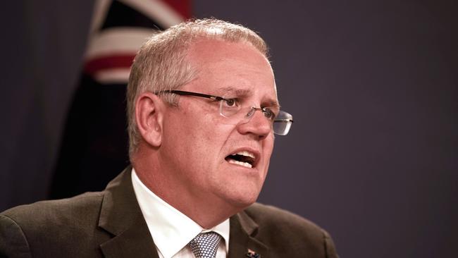 Prime Minister Scott Morrison at a press conference in response to the Bourke Street attack.