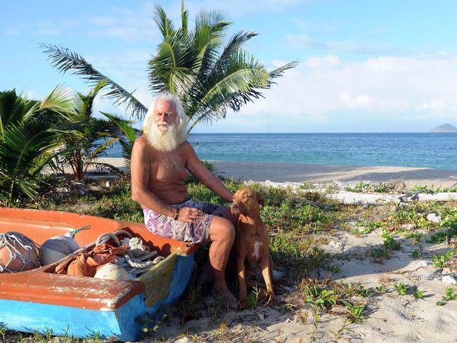 David Glasheen, pictured with his former dog Quasi, had previously joined an online dating agency to try and meet a woman to share his island home. Picture: Brian Cassey