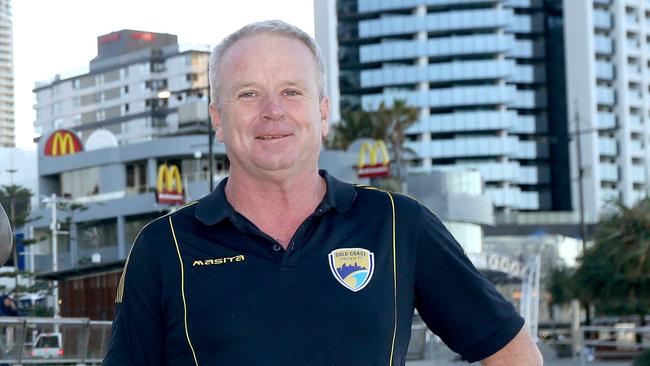 Pictured on Surfers Paradise Beach from L-R Cam Vale of the ABL, TJ Diop of the Gold Coast Rollers and Danny Maher of Gold Coast United as Gold Coast is coming back in vogue for national sports teams. Picture Mike Batterham