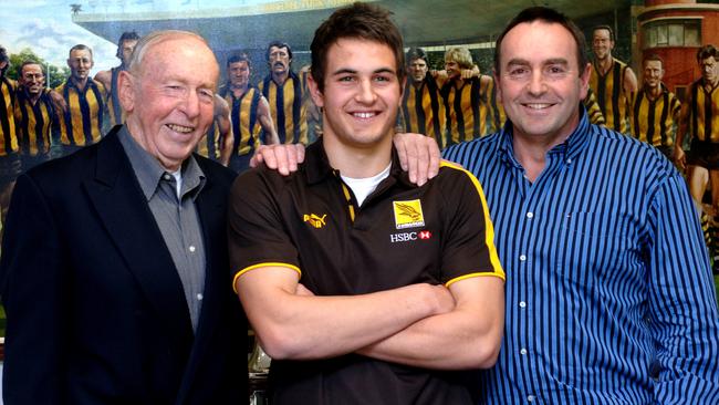 Hawthorn recruit Josh Kennedy with his grandfather John Kennedy Snr (left) and father John Kennedy Junior.