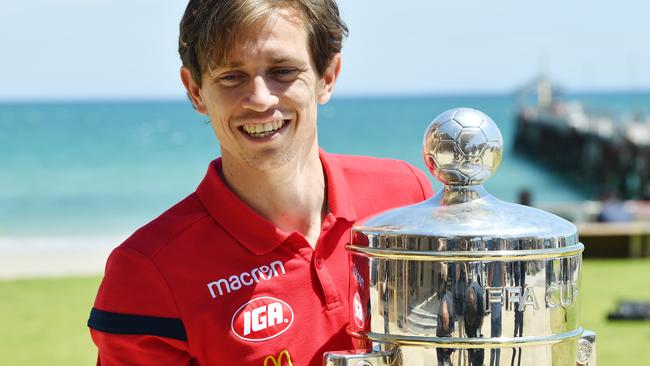 Craig Goodwin scored two cracking goals to secure the FFA Cup for Adelaide United on Tuesday night. Picture: AAP