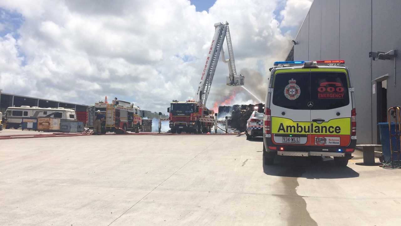 Multiple crews are responding to the large fire at a Carters Transport at Coolum.
