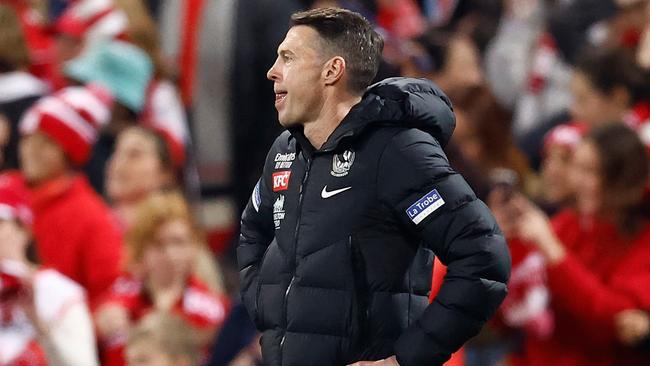 Collingwood coach Craig McRae has been cautioned by the AFL. Picture: Michael Willson/AFL Photos via Getty Images