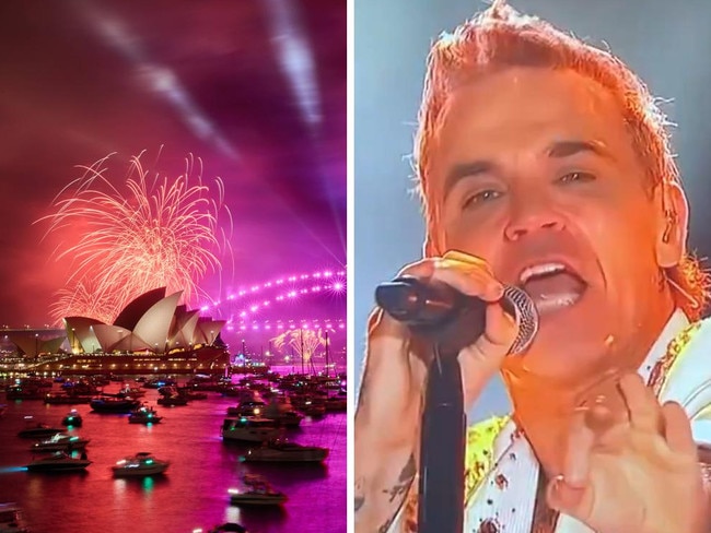 Robbie Williams has taken to the stage ahead of the New Year’s Eve midnight fireworks - before going on to berate revellers in the audience mid-performance.