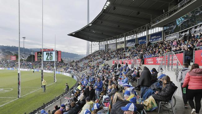 Crowds fill the grandstands at a North Melbourne match at Blundstone Arena. Picture: Mathew Farrell