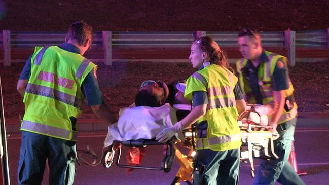 The driver suffered head and chest injuries and was rushed to Gold Coast University Hospital Picture: SEQ News