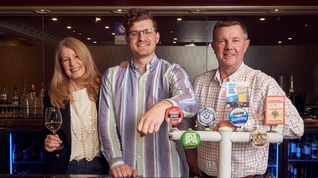 Lisa Matthews with her son Tom Vasileff, and brother Scott Matthews, at the Maylands Hotel. Picture: Matt Loxton