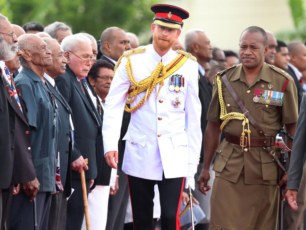 The Duke of Sussex Prince Harry visits the National War Memorial in Suva on day two of the tour of Fiji. Picture: Nathan Edwards.