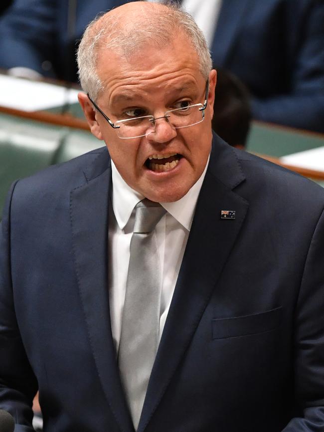 Prime Minister Scott Morrison during Question Time. Picture: AAP