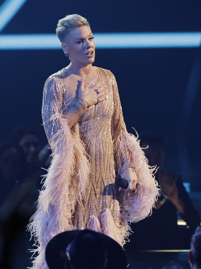 LP!nk performs onstage during the 2022 American Music Awards in Los Angeles, California. (Photo by Kevin Winter/Getty Images)