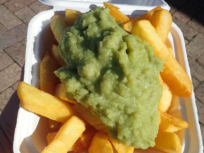 Mushy peas and chips at Old Fashioned Fish 'N' Chips at Narraweena, is popular. Picture: Supplied