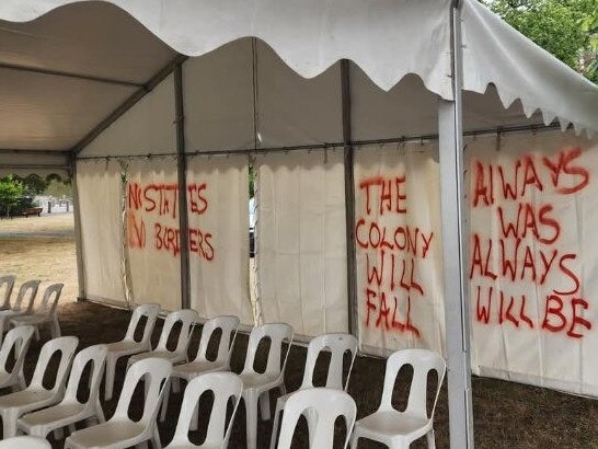 A venue being perpared for a citizenship ceremony in Ringwood is vandalised with graffiti.