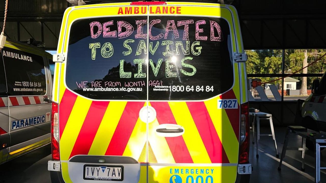 Paramedics have written campaign messages on the windows of ambulances across the state. Picture: X/Ambulance Union Victoria