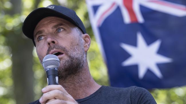 SYDNEY, AUSTRALIA - FEBRUARY 20: Pete Evans is seen at an anti-vaccination rally at Hyde Park on February 20, 2021 in Sydney, Australia. Evans is a controversial celebrity chef and conspiracy theorist who was recently banned fromÃÂ InstagramÃÂ and Facebook for sharing misinformation about the coronavirus and vaccines. The protestors are demonstrating against mandatory COVID-19 vaccines. The COVID-19 vaccine is due to be rolled out to frontline health workers across Australia from next week. The Australian government has purchased enough vaccines for all Australians to be vaccinated, should they choose to do so. While vaccinations are not mandatory, some industries might require workers to get the COVID-19 vaccine as a condition of employment. (Photo by Brook Mitchell/Getty Images)