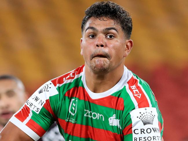 Latrell Mitchell In action during the Round 2 NRL game between the Brisbane Broncos and the South Sydney Rabbitohs at Suncorp Stadium, Brisbane. Pics Adam Head