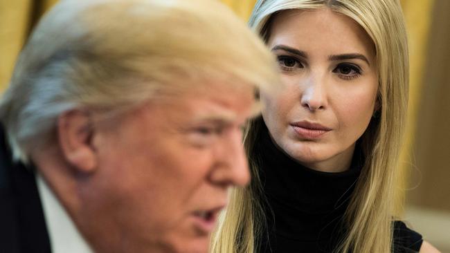 (FILES) This file photo taken on April 24, 2017 shows Ivanka Trump listening while her father US President Donald Trump speaks via video with NASA astronauts aboard the International Space Station from the Oval Office of the White House in Washington, DC. First Daughter Ivanka Trump is contradicting her father, the US president, insisting that allowing Syrian refugees to immigrate to the United States "has to be part of the discussion" over ending Syria's years old civil war."I think there is a global humanitarian crisis that's happening, and we have to come together, and we have to solve it," she told NBC News in an interview aired April 26, 2017.  / AFP PHOTO / Brendan Smialowski