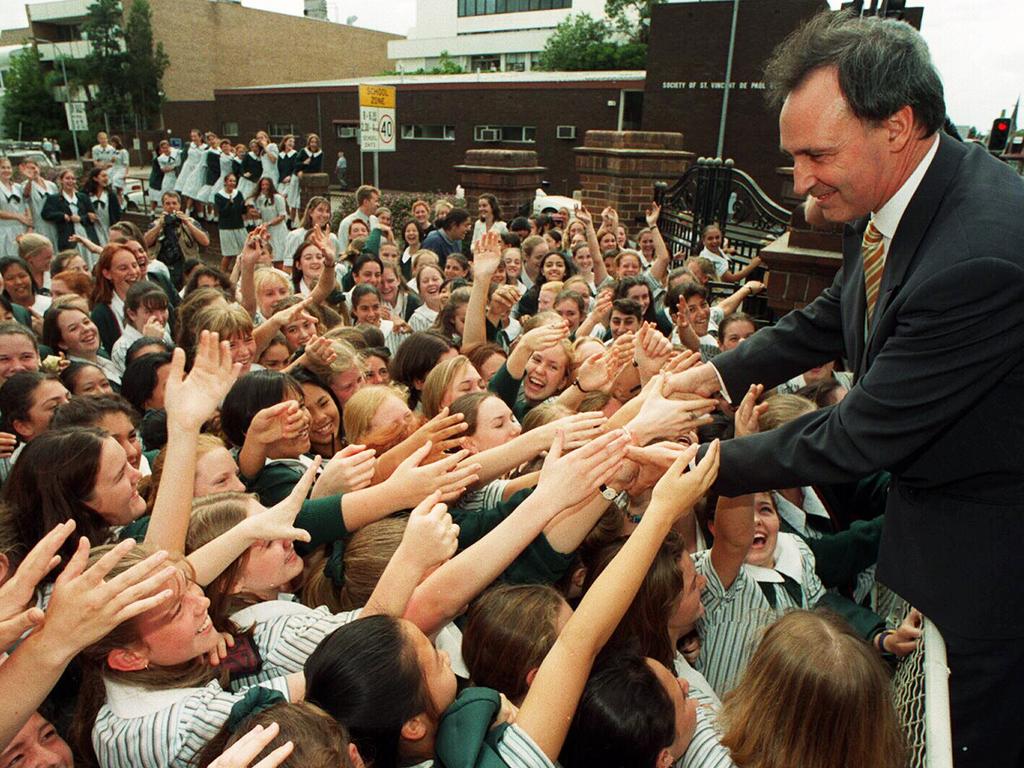 Rock star moment. Paul Keating said hello to the girls at Our Lady of Mercy College, Parramatta during the 1996 Federal Election.