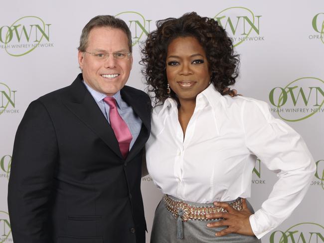 A photo released by Harpo Productions Inc., shows talk-show host Oprah Winfrey and David Zaslav, president and chief executive of Discovery Communications after announcing Tuesday, Jan. 15, 2008, in Chicago the formation of a new joint venture 'OWN: The Oprah Winfrey Network.' The new multi-platform media venture, which is designed to entertain, inform and inspire people to live their best lives, will debut in 2009. (AP Photo/Harpo Productions Inc., George Burns) **NO SALES**