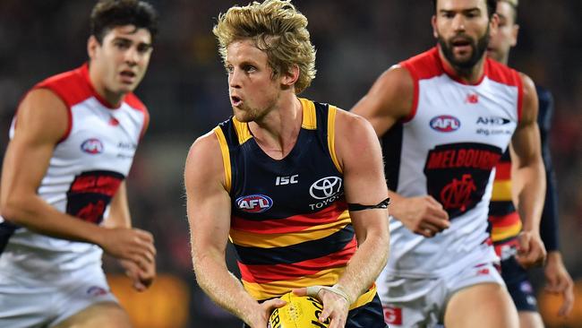 Rory Sloane gets a rare moment of freedom against the Demons. Picture: Daniel Kalisz (Getty Images)