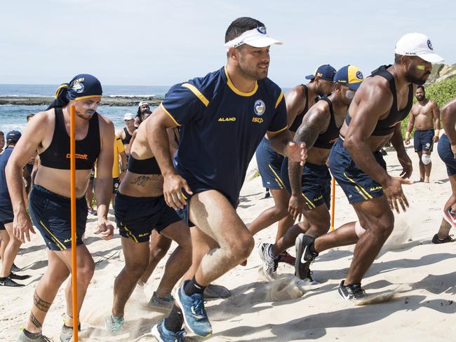 Jarryd Hayne struggled on the dunes. Picture: Benjamin Quevas