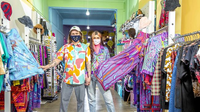 Maddy Holwerda and Jade Matthews from Tibbs and Bones, clothing store which sell clothes for clubbing and festivals. Picture: Tim Carrafa