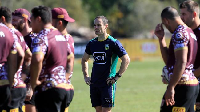 NRL referee Alan Shortall joins the session as the Queensland Origin team hold an opposed session at Sanctuary Cove. Picture: Adam Head