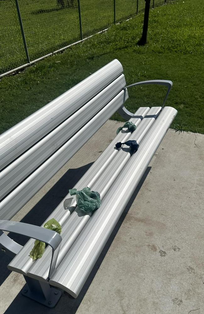 A bench at Cobber Park in Mudgeeraba this week. Picture: Luke Nivison-Smith / Mudgeeraba Community Connect Facebook page.