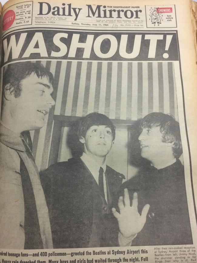 Pages from the Daily Mirror, 11 June 2014 of the Beatles in Australia.