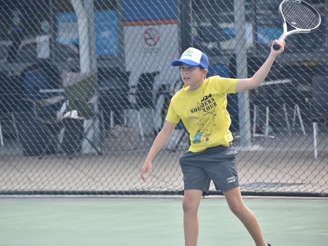 Players on court at the JDS Central Region tournament at the Rockhampton Regional Tennis Centre on July 14, 2024.