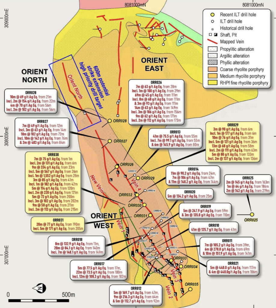 Orient West plan showing drill intersections. Pic: Iltani Resources