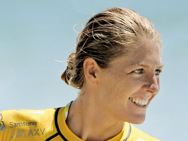 Steph Gilmore is all smiles after getting through round 2 of the Roxy Pro. Pic by Luke Marsden.