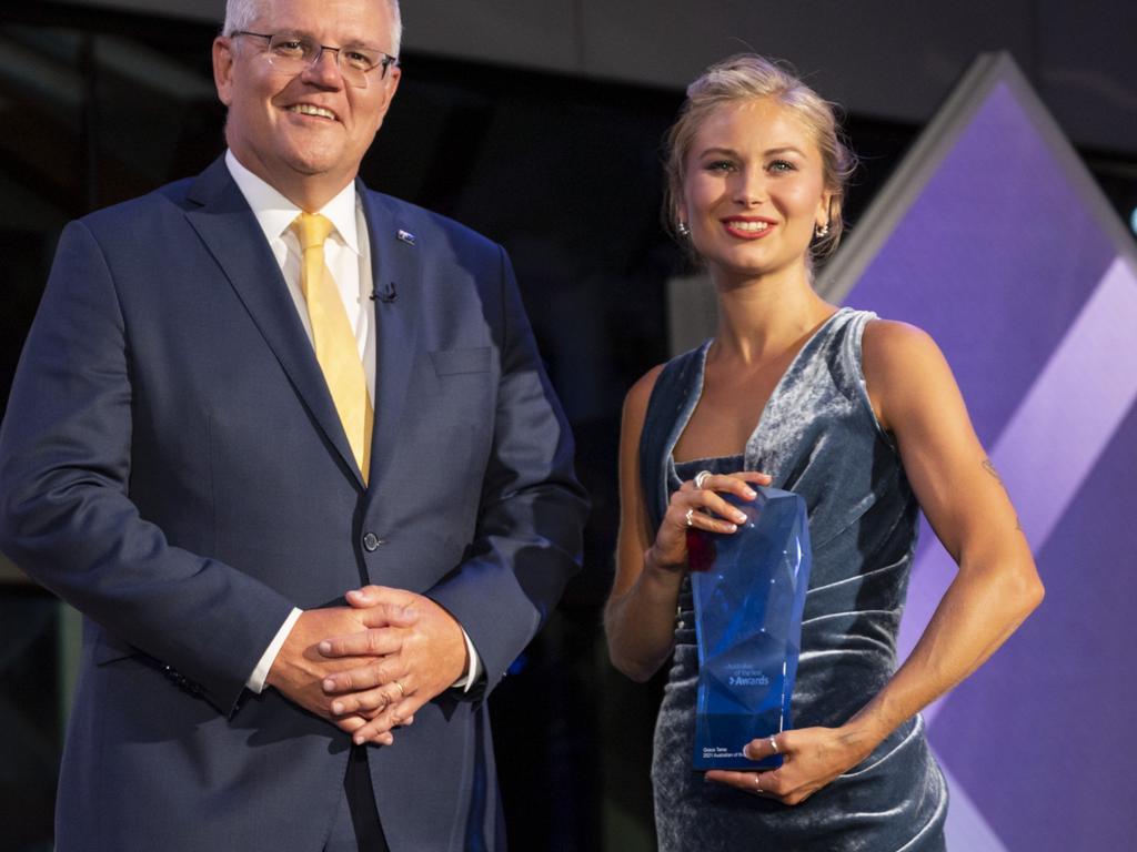 Ms Higgins said that one of her motivations for speaking out was her ‘anger’ at seeing the Prime Minister stand on a podium with Grace Tame as she was announced as Australian of the Year. Picture: NCA NewsWire / Martin Ollman