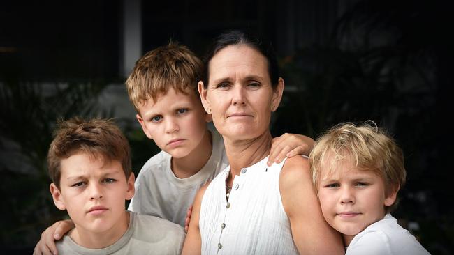 Bree Peter with sons Tommy, 11, Jake, 10, and and Leo, 8. Picture: Patrick Woods.