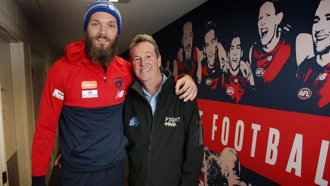 Melbourne ruckman Max Gawn with Neale Daniher at AAMI Park. Picture: Michael Klein