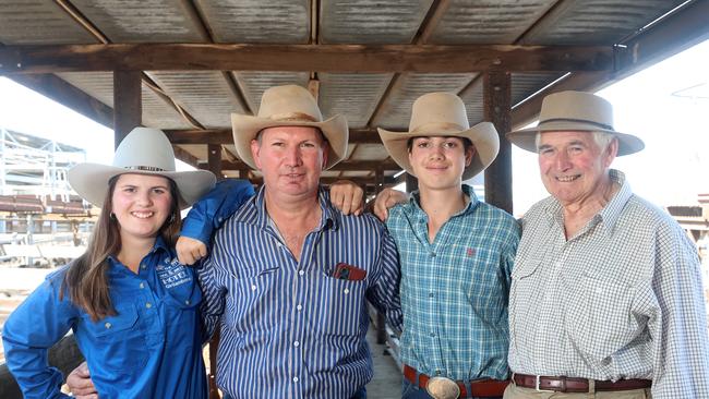 Hamilton cattle sale, HRLE, Hamilton, Jason Tonissen, with his children Michaela, 16, and Warrick, 15 from Canbelego, Booroomugga Station, and his dad Ilford, 86,from Hamilton, Picture Yuri Kouzmin