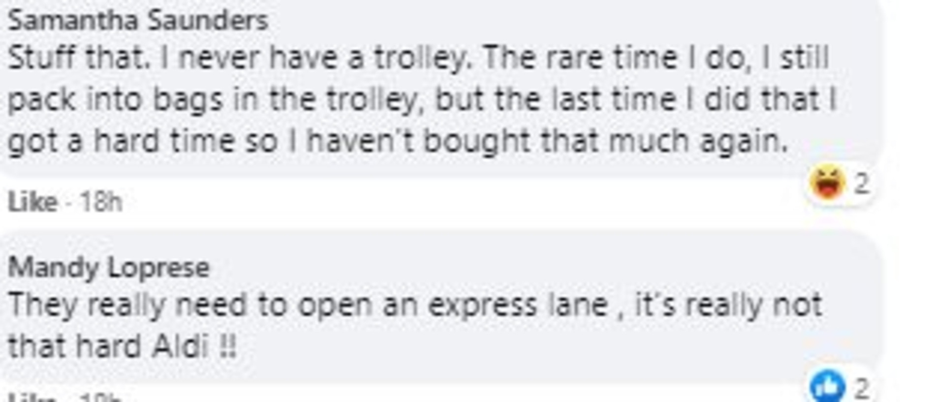 Many people agreed with the woman saying for just 10 items, a trolley isn’t warranted. Picture: Facebook/AldiMums