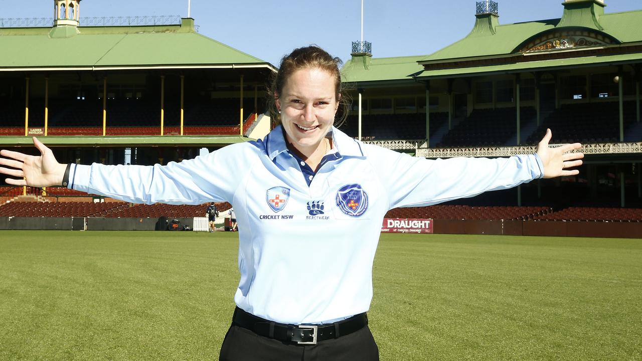 Female cricket umpire Claire Polosak at the SCG.