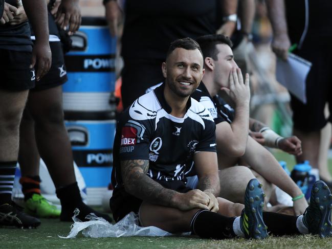 Quade Cooper pictured on the sideline during Wests v Souths rugby at Toowong, Brisbane 29th of April 2018. (AAP Image/Josh Woning)