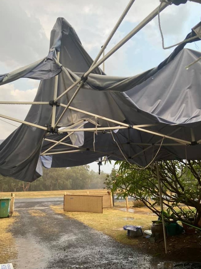 Hail and strong winds have caused a shade sail to rip in the Darling Downs. Photo: Cindy Chiverton