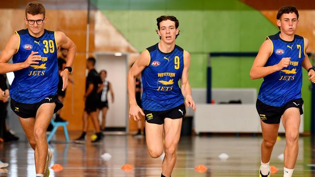 Parker, Issac Nixon and Jack Kovacevic of the Western Jets in action during the 2023 Coates Talent League Boys Testing Day . (Photo by Josh Chadwick/AFL Photos via Getty Images)