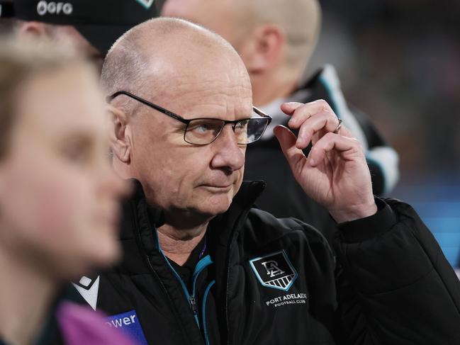 Ken Hinkley and the Power have rebounded since they were booed off the Adelaide Oval earlier this year. Picture: James Elsby/AFL Photos via Getty Images.