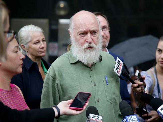 Local Democracy Matters spokesperson Chris Maltby speaking outside the Land and Environment Court after the injunction on hard demolition of Allianz Stadium was lifted. Picture: Jonathan Ng